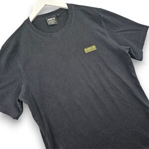 Barbour International Mens Large T Shirt Black Cotton Slim Fit Logo Short Sleeve